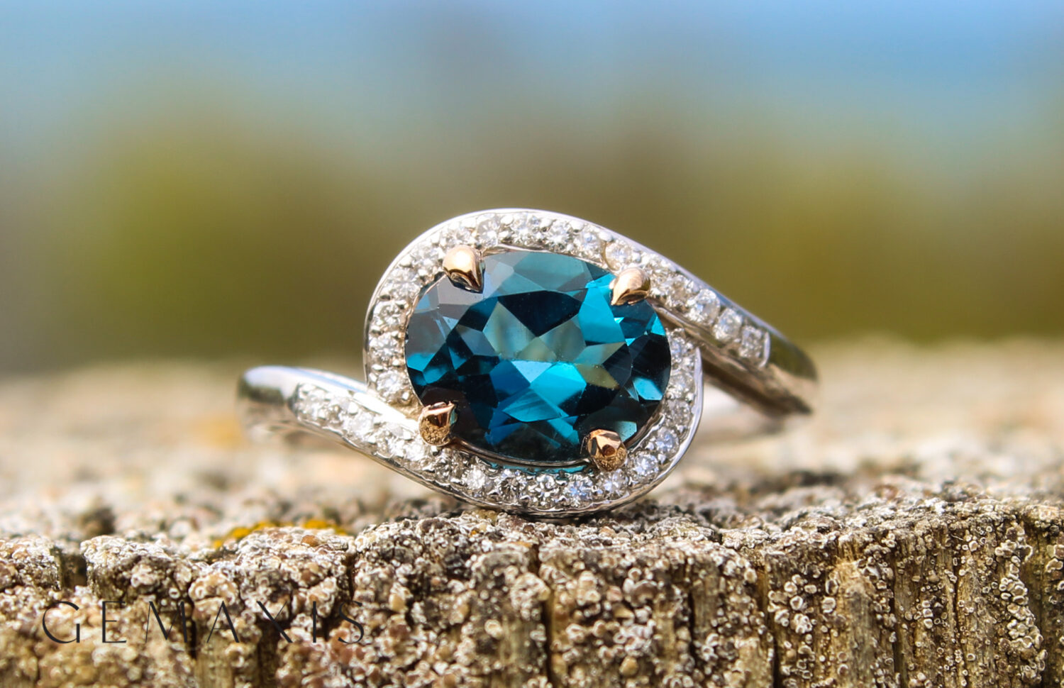 London blue topaz engagement ring set, gold bridal ring set / Undina | Eden  Garden Jewelry™